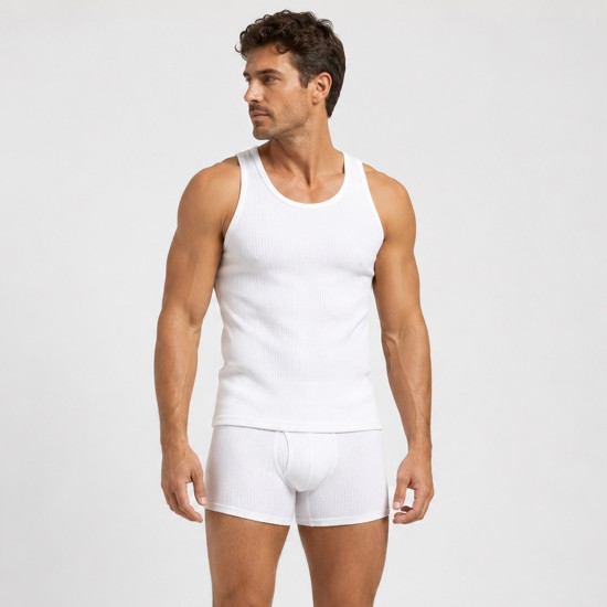 Erkek Beyaz Atlet Boxer Takımı